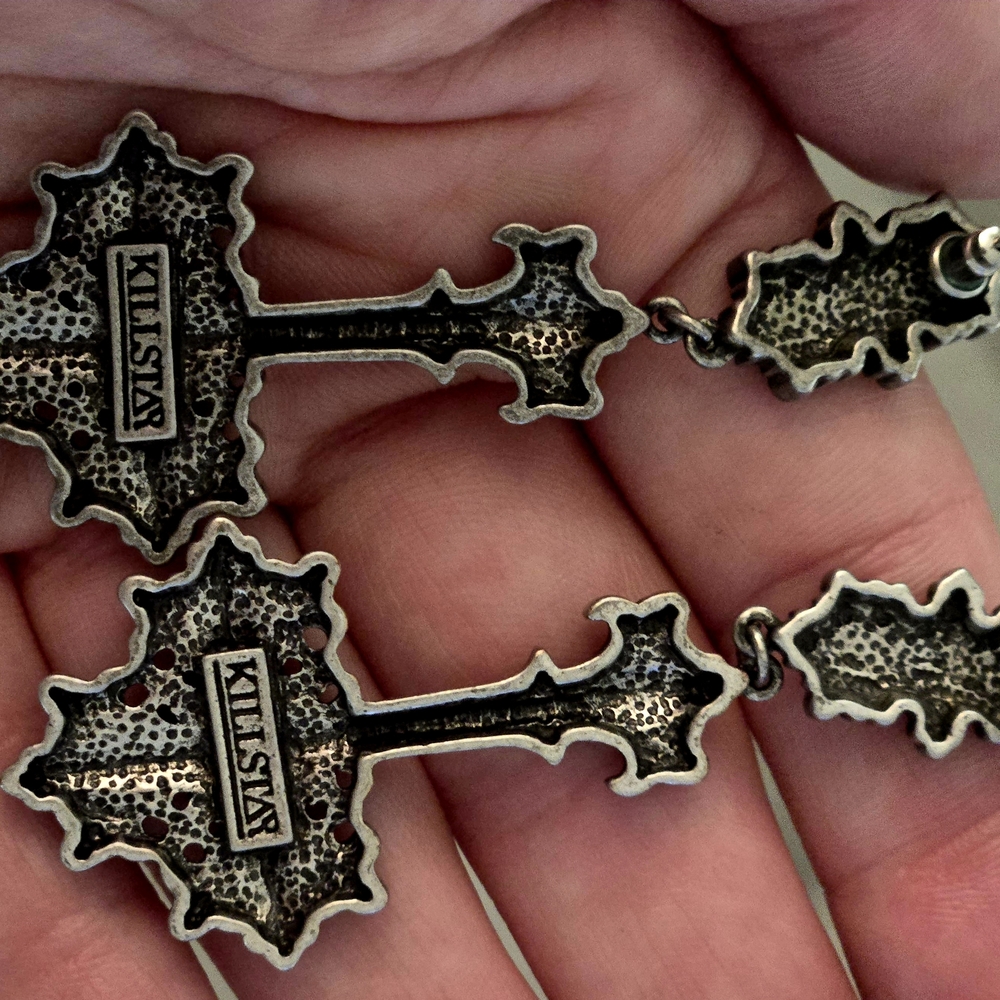 Antique Style Silver Cross Earrings - Picture 4 of 5